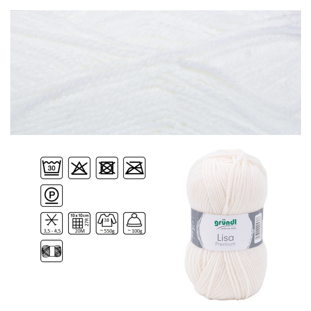Strickgarn Lisa, 100% Polyacryl, Oeko-Tex Standard, 50g, 150m, Farbe 01, Weiß