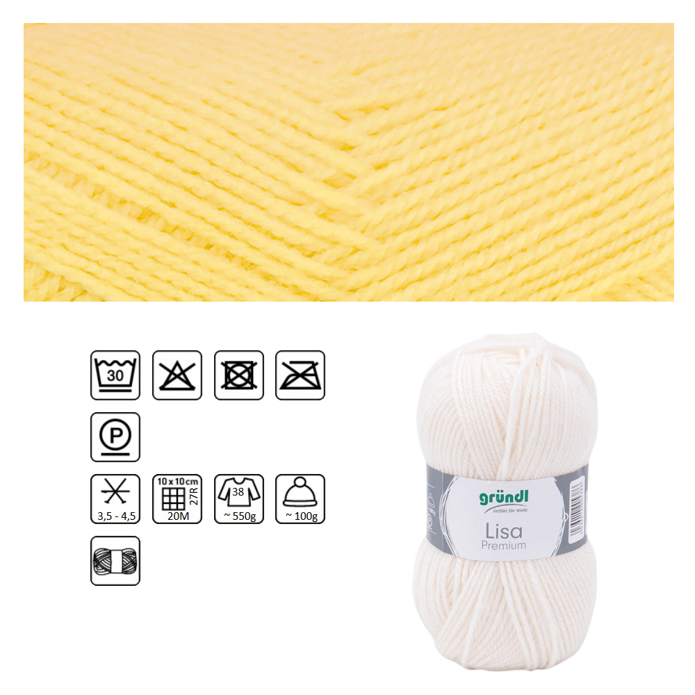 Strickgarn Lisa, 100% Polyacryl, Oeko-Tex Standard, 50g, 150m, Farbe 03, Gelb