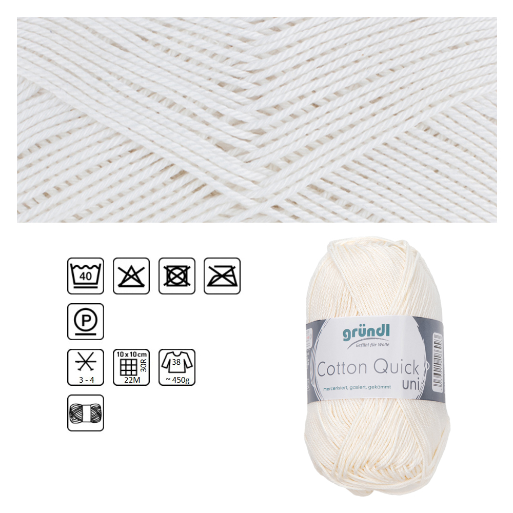 Cotton Quick uni, 100% Baumwolle, Oeko-Tex-Standard, 50g, 125m, Farbe 101, Creme