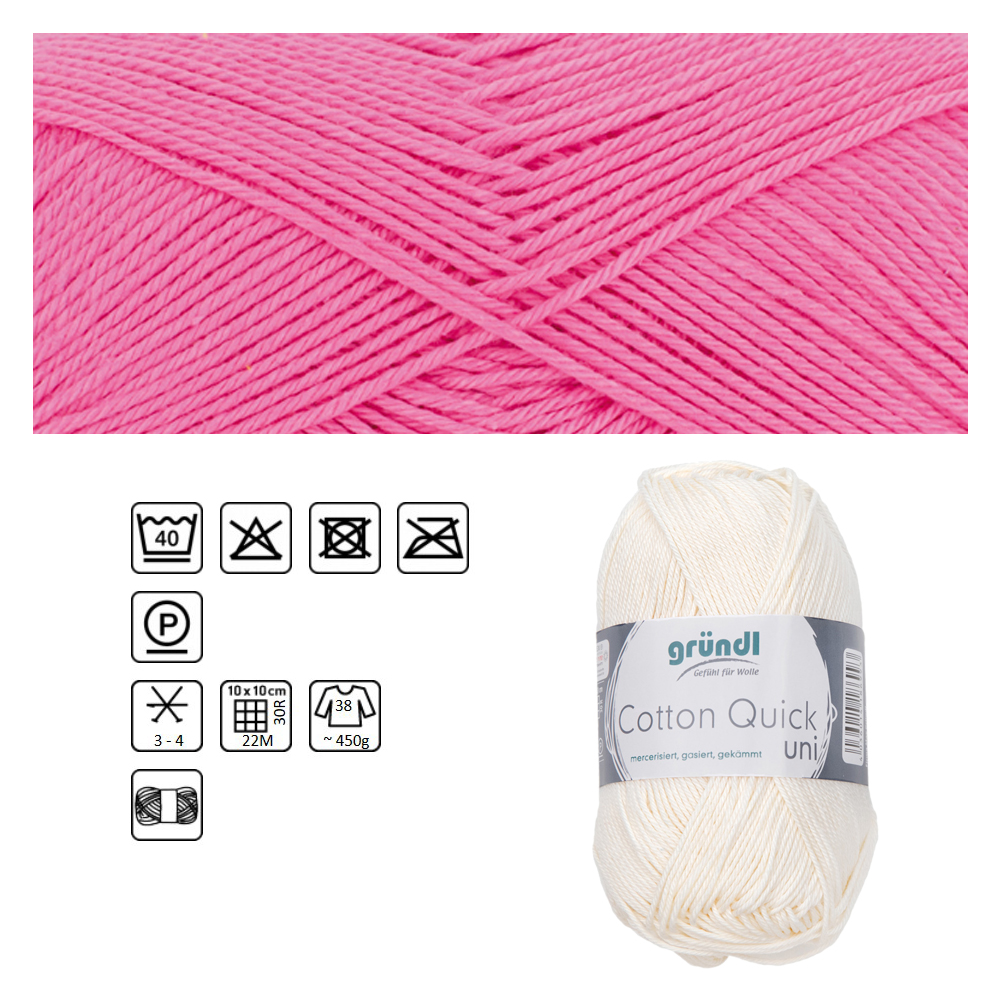Cotton Quick uni, 100% Baumwolle, Oeko-Tex-Standard, 50g, 125m, Farbe 107, Himbeere