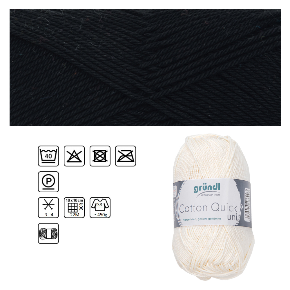 Cotton Quick uni, 100% Baumwolle, Oeko-Tex-Standard, 50g, 125m, Farbe 11, Schwarz