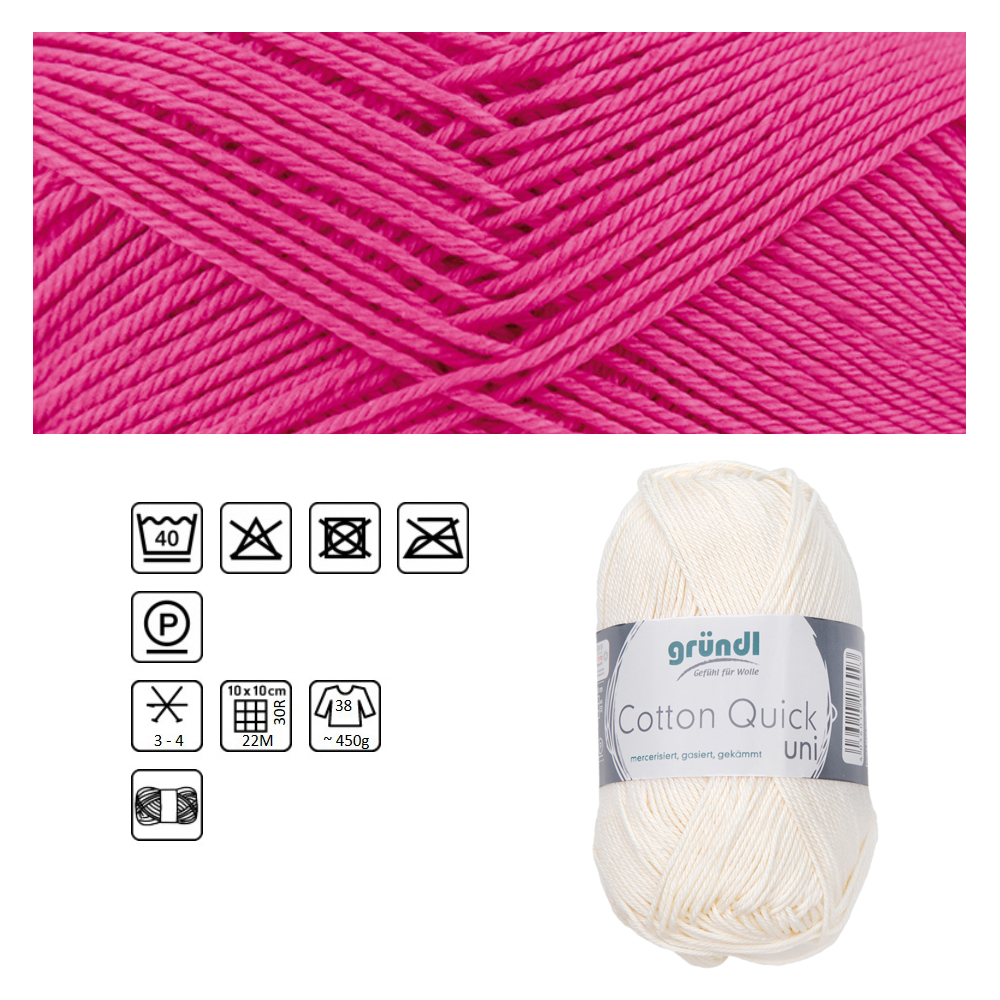 Cotton Quick uni, 100% Baumwolle, Oeko-Tex-Standard, 50g, 125m, Farbe 128, Pink