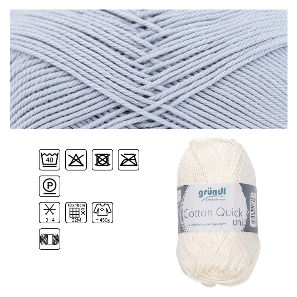 Cotton Quick uni, 100% Baumwolle, Oeko-Tex-Standard, 50g, 125m, Farbe 129, Hellgrau