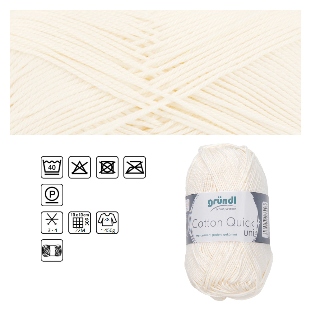 Cotton Quick uni, 100% Baumwolle, Oeko-Tex-Standard, 50g, 125m, Farbe 132, Wollweiß