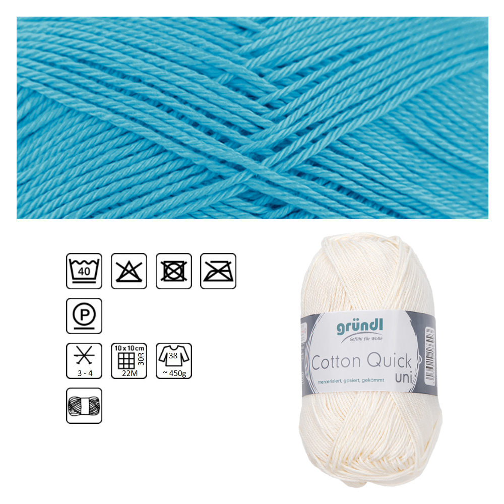 Cotton Quick uni, 100% Baumwolle, Oeko-Tex-Standard, 50g, 125m, Farbe 136, Wasserblau
