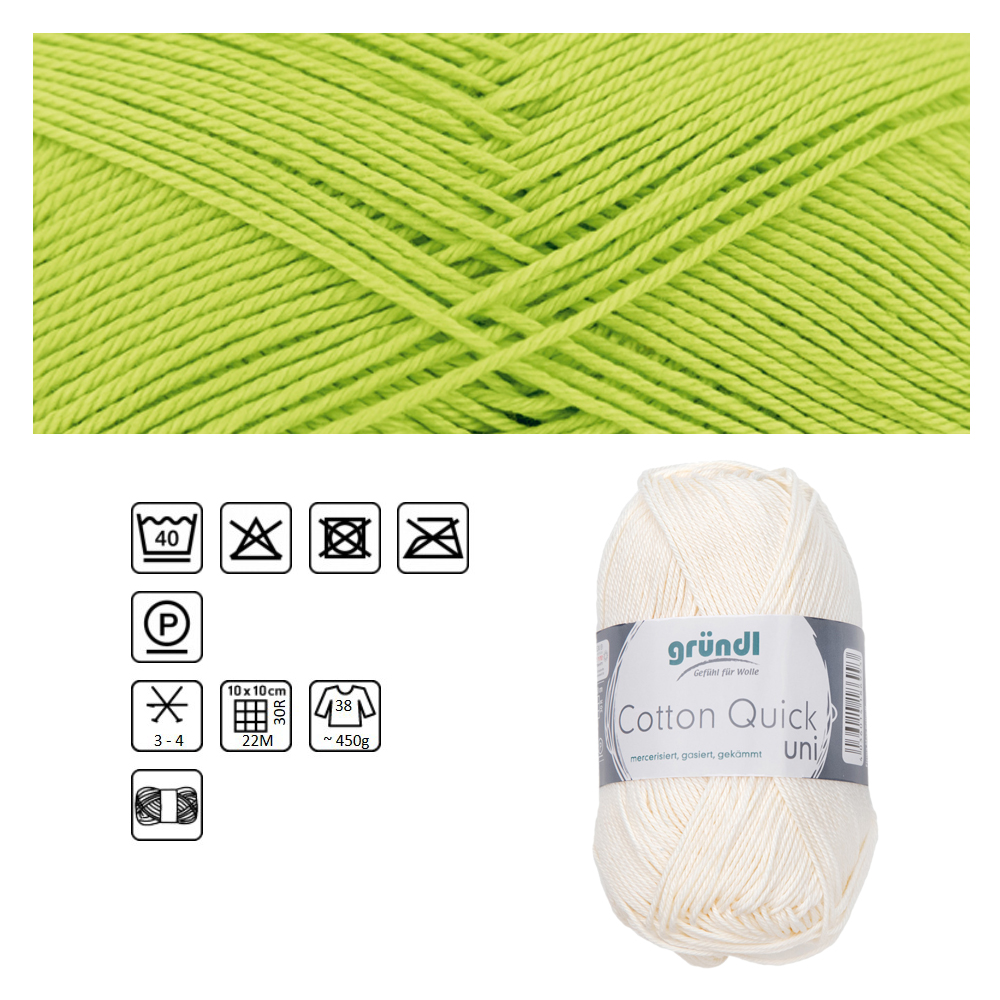 Cotton Quick uni, 100% Baumwolle, Oeko-Tex-Standard, 50g, 125m, Farbe 144, Hellgrün