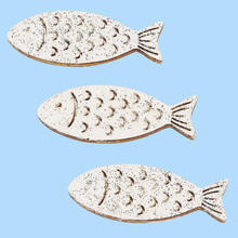 NEU Holz-Fische mit Glimmer, 40 mm, Beutel mit 6 Stck, weiss