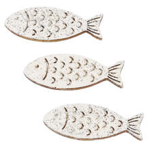 NEU Holz-Fische mit Glimmer, 40 mm, Beutel mit 6 St�ck, wei�