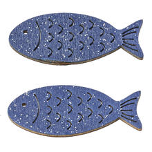 NEU Holz-Fische mit Glimmer, 40 mm, Beutel mit 6 Stck, dunkelblau