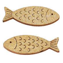 NEU Holz-Fische mit Glimmer, 40 mm, Beutel mit 6 Stck, gold