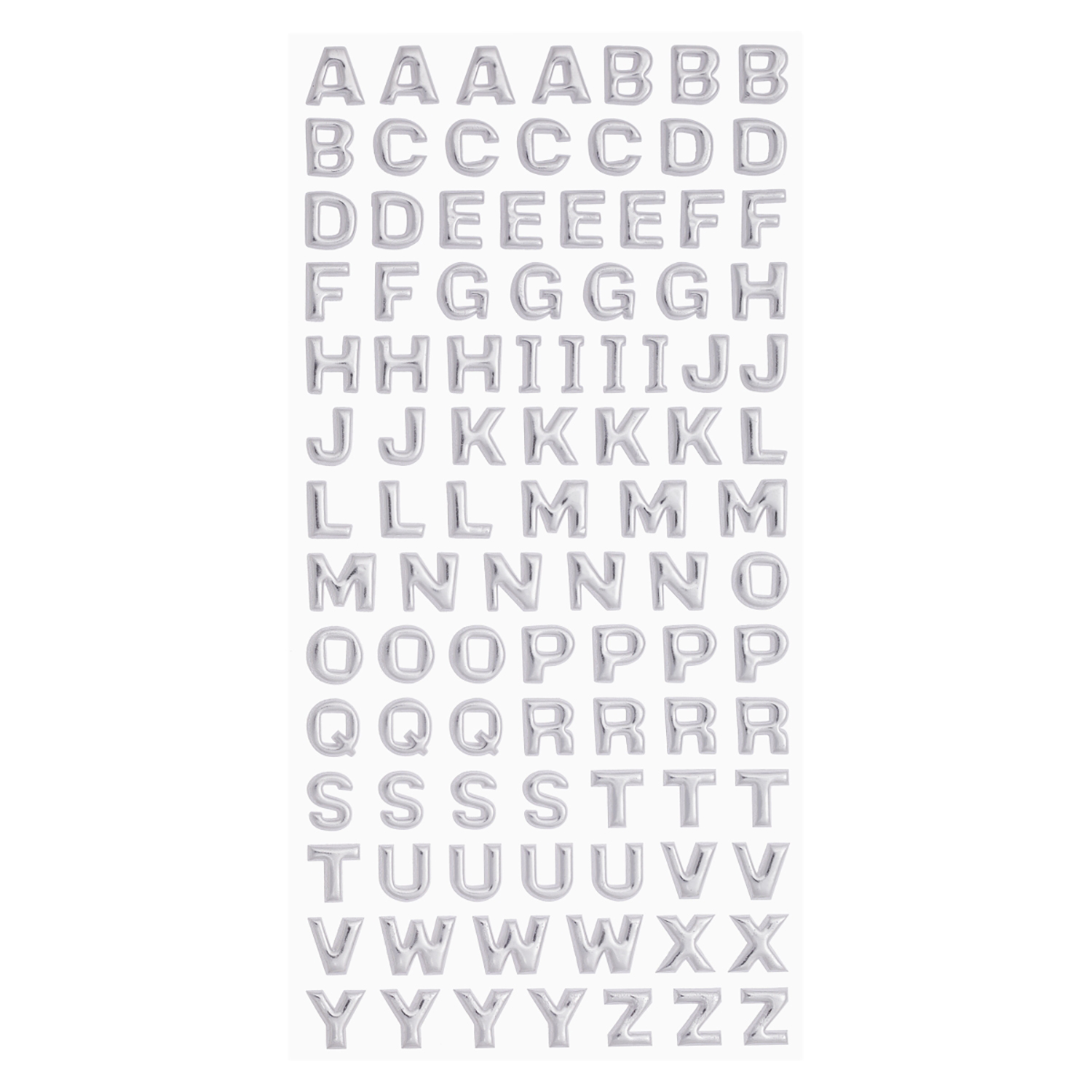 NEU SOFTY 3-D Sticker / Aufkleber, Grobuchstaben / Alphabet, silber, 1 Bogen