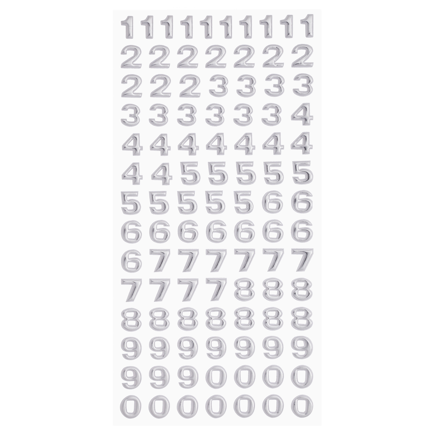 NEU SOFTY 3-D Sticker / Aufkleber, Zahlen, silber, 1 Bogen