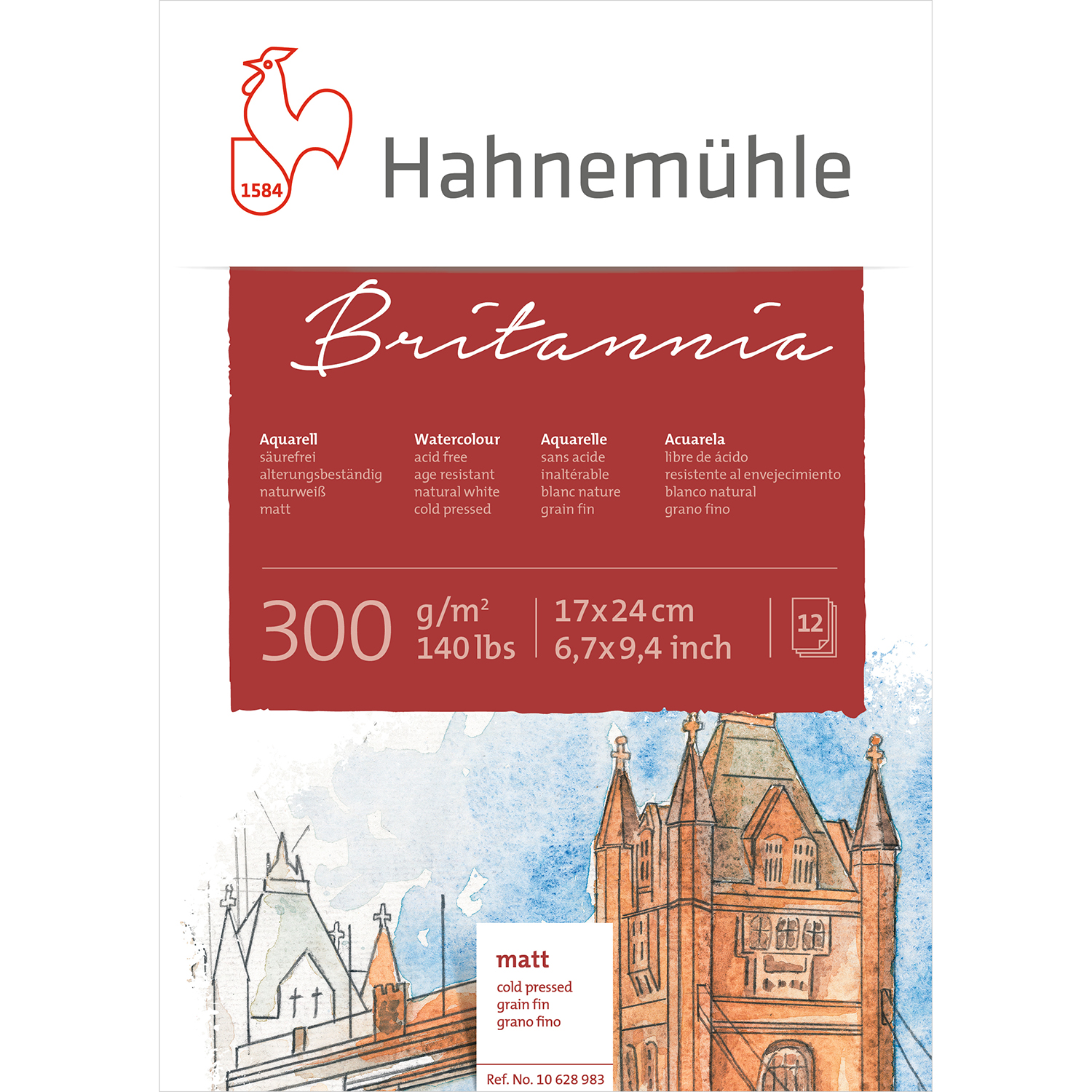 Hahnemhle Aquarellblock Britannia Matt, 300g/qm, 17 x 24 cm, 12 Blatt