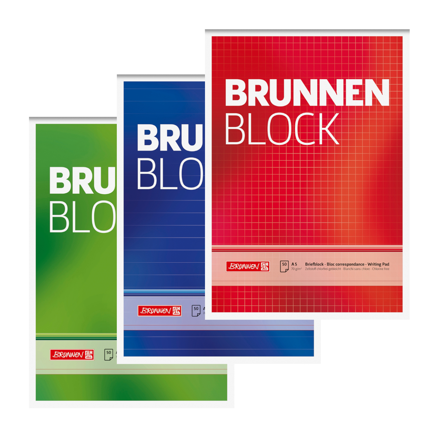 NEU Brunnen-Block DIN A5, 70g, 50 Blatt ungelocht - Verschiedene Lineatur