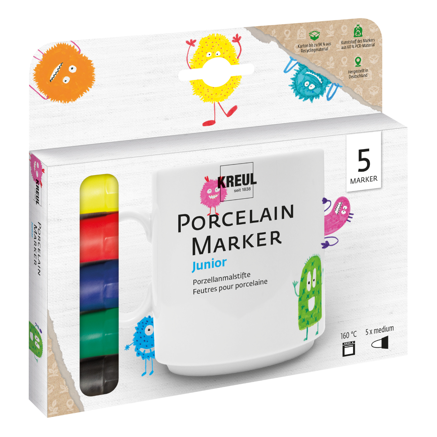 SALE KREUL Porcelain Marker / Porzellanmalstift medium Junior 5er Set