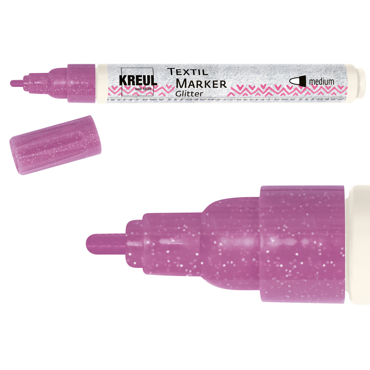 Kreul Textil Marker / Stoffmalstift, Glitter, Medium, 2-4 mm, Rosé
