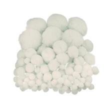 Pompons im Beutel, 100 Stk., 10-45mm, Wei�