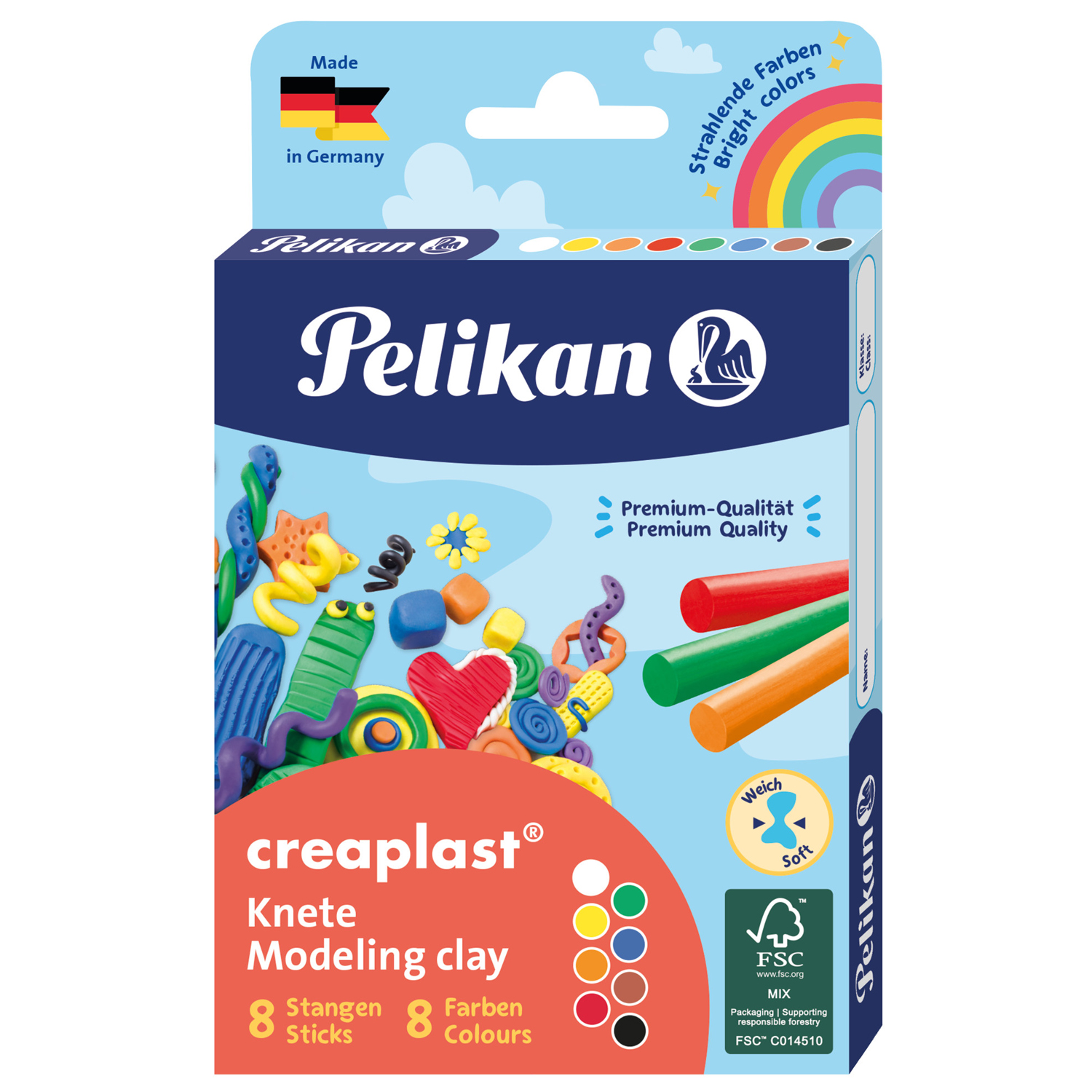 NEU Pelikan Kinderknete Creaplast dauerplastisch, 8 Stangen in der Faltschachtel, 160 g