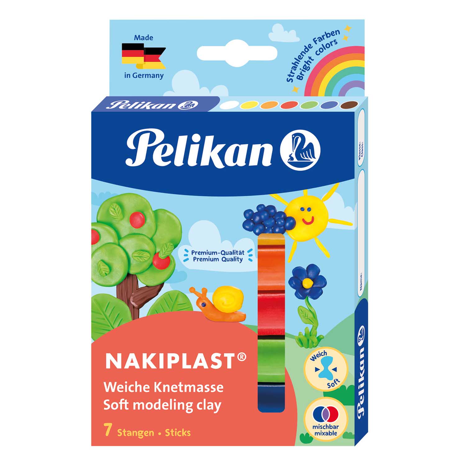 NEU Pelikan Kinderknete / Wachsknete Nakiplast dauerelastisch, 7 Farben, 125 g