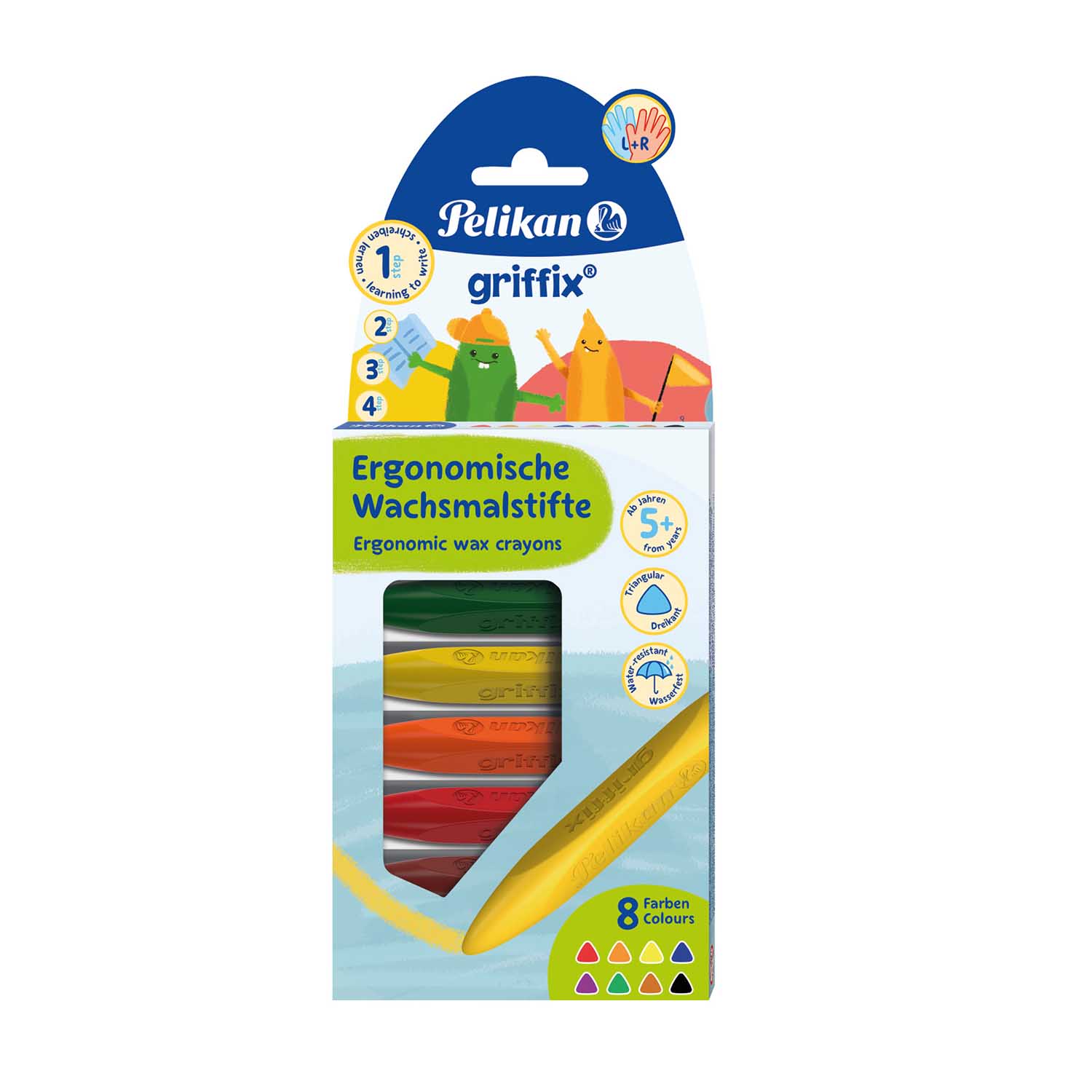 SALE Pelikan Griffix Wachsmaler in Dreikantform, wasserfest, 8 Farben