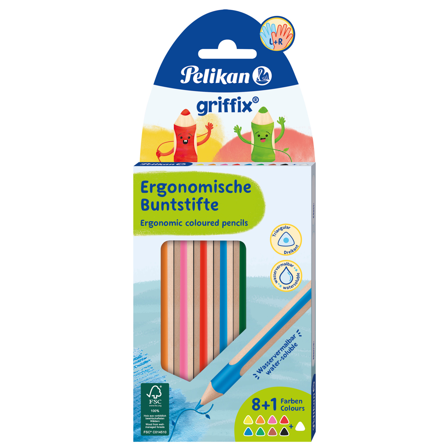 SALE Pelikan Griffix Ergonomische Holzbuntstifte, 8+1 Stifte