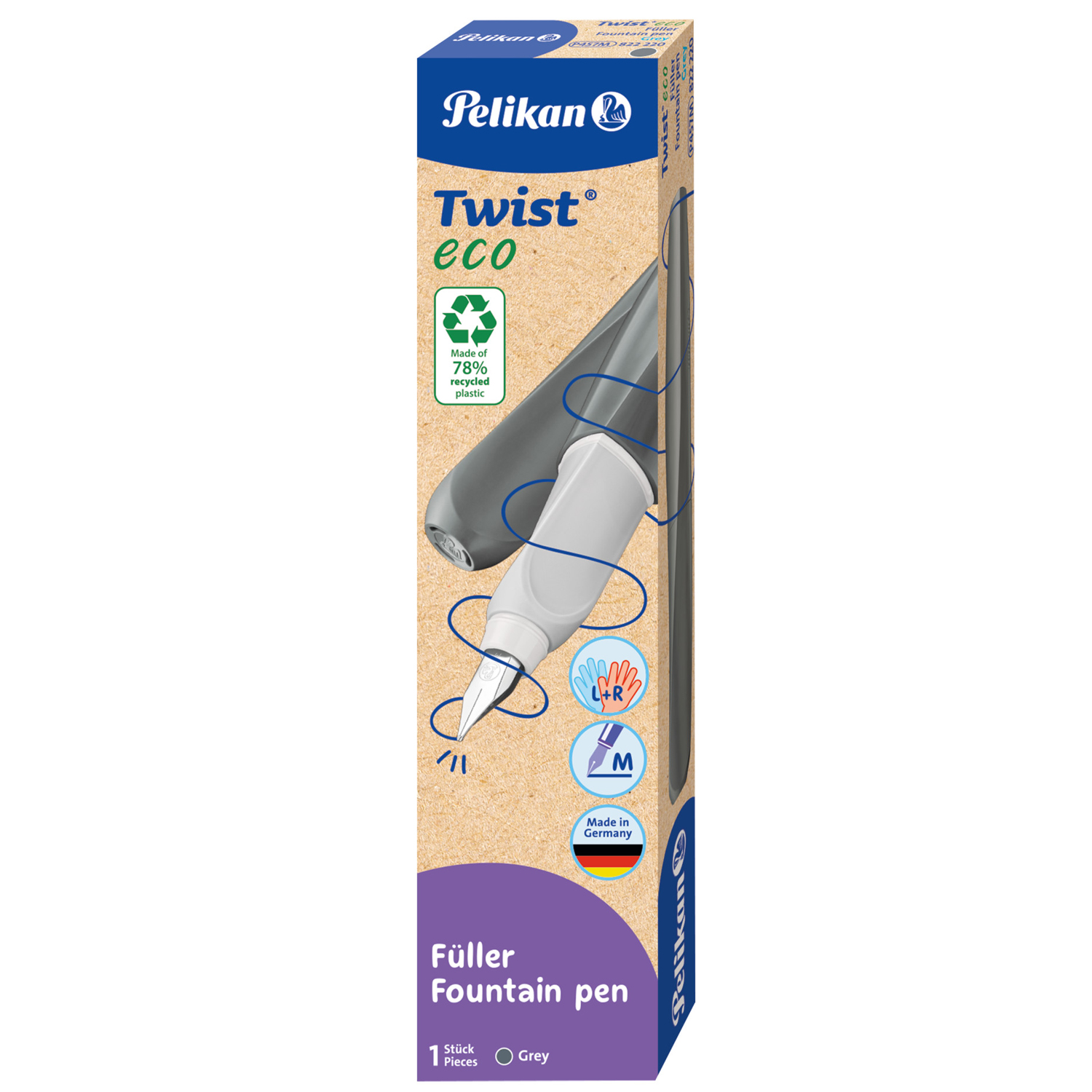 SALE Pelikan Twist eco, F�llhalter Feder M, inkl. Gro�raum-Tintenpatrone, Grey