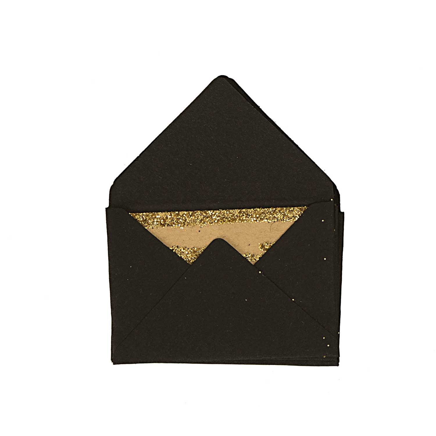 NEU Mini Briefumschläge & Karten, 3 x 4,5 cm, 10 Stück, Schwarz - Glitter Gold