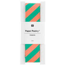 Satinband Streifen, 100% Polyester, Neon Rot-T�rkis, 25 mm x 3 m