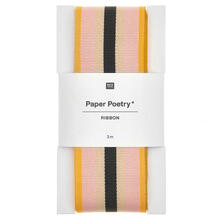 Webband Multi Streifen, 100% Polyester, Neon Rot-Rosa-Apricot-Schwarz, 38 mm x 3 m