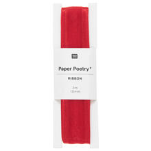 Organzaband, 100% Nylon, Roter Rand, 19 mm x 3 m