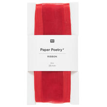 Organzaband, 100% Nylon, Roter Rand, 38 mm x 3 m