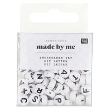 Kunststoff-Perlen, Buchstaben Mix, rund, 7 x 4 mm, 165 Stk, Wei