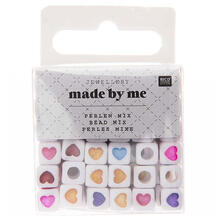 Kunststoff-Perlen, Wrfel Mix Herz, 7 x 7 x 7 mm, 72 Stk, Multicolor