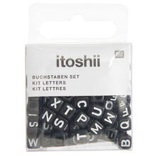Kunststoff-Perlen, Itoshii, Buchstaben Mix, Wrfel, 6 x 6 x 6 mm, 99 Stk, Schwarz