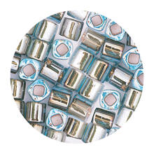 Rocailles-Wrfel-Perlen Itoshii Cube, 3 x 3 mm, 6 g, Trkis mit Goldeinzug