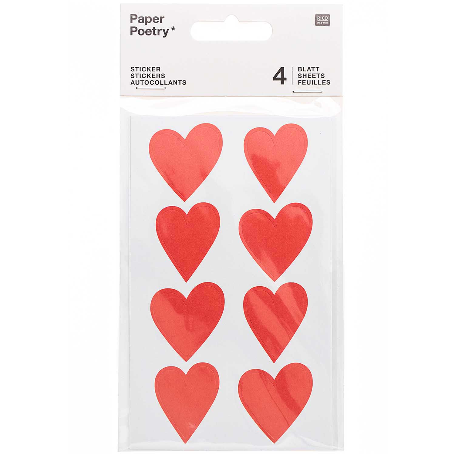 NEU Sticker Herzen, rot, 4 Blatt