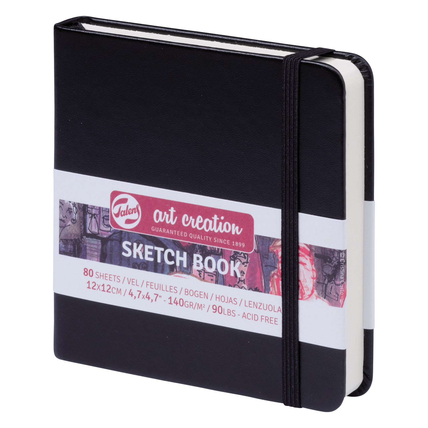 NEU Art Creation Skizzenbuch gebunden, 80 Blatt naturwei 140g/qm, 12 x 12 cm, Schwarz