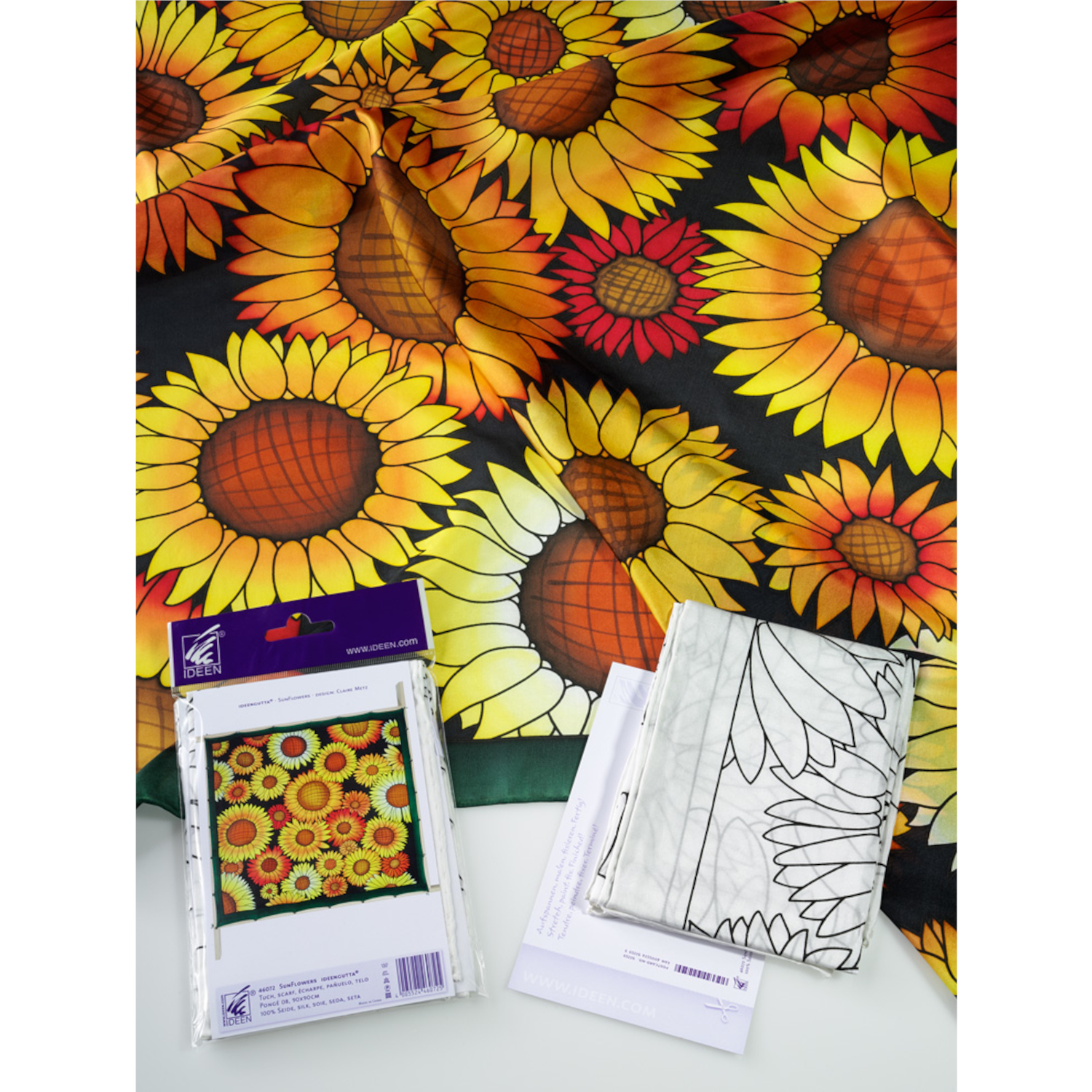 NEU Gutta-Tuch 90x90, Pong 08, Motiv Sunflowers