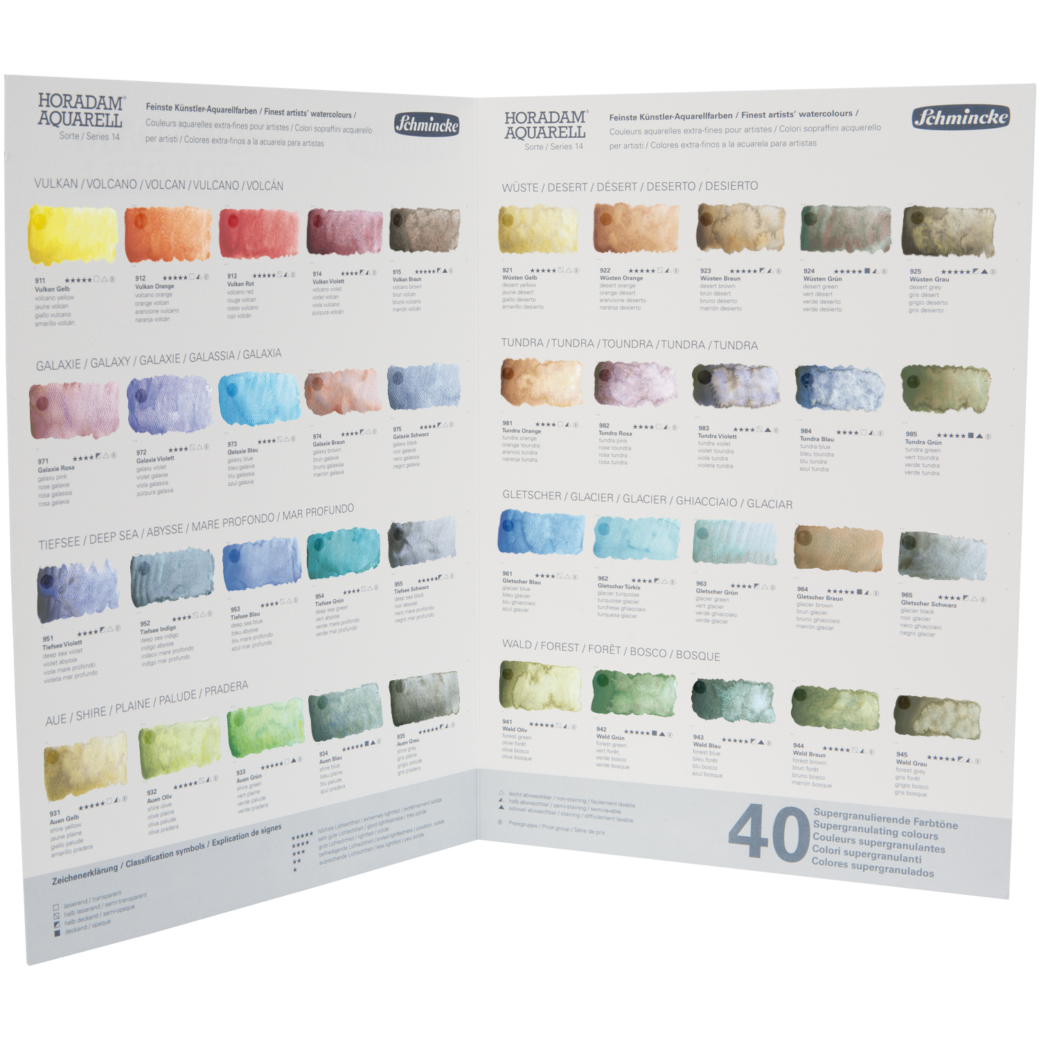 NEU Horadam Aquarell Super Granulation Farbkarte / Dot Card mit 40 Farbtönen