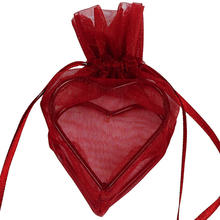 SALE Beutel aus Organza mit Herzrahmen, bordeaux, 4 Stk.