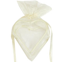 SALE Beutel aus Organza mit Herzrahmen, elfenbein, 4 Stk