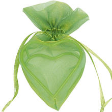SALE Beutel aus Organza mit Herzrahmen, gr�n, 4 Stk.