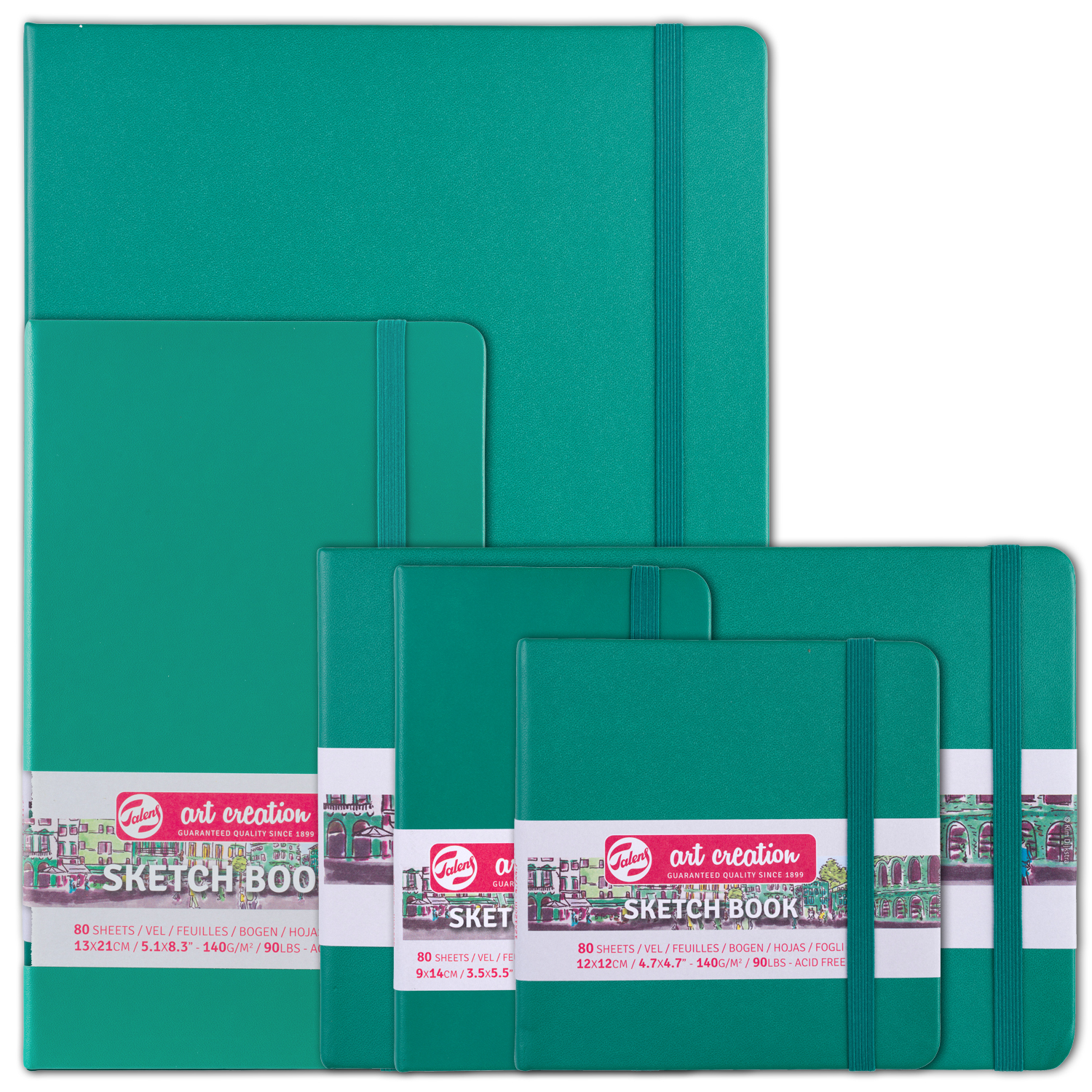 NEU Art Creation Skizzenbuch gebunden, 80 Blatt 140g/qm, Umschlag Waldgrün - Verschiedene Formate