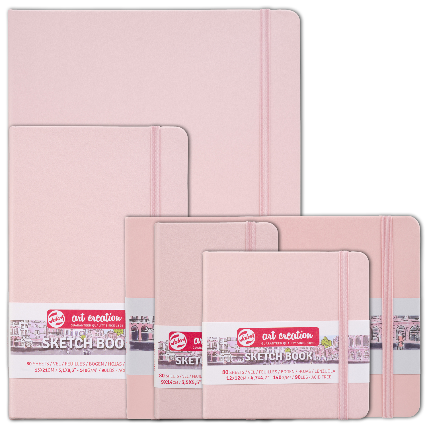 NEU Art Creation Skizzenbuch gebunden, 80 Blatt 140g/qm, Umschlag Pastellpink - Verschiedene Formate