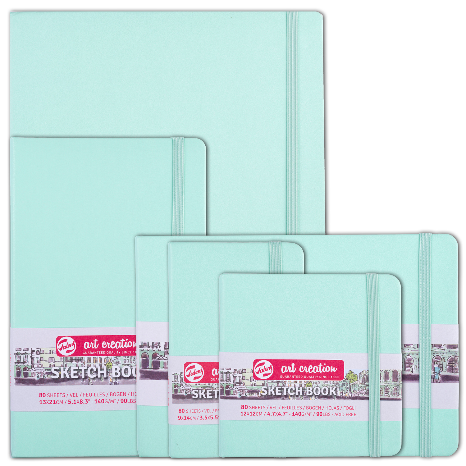 NEU Art Creation Skizzenbuch gebunden, 80 Blatt 140g/qm, Umschlag Mint - Verschiedene Formate