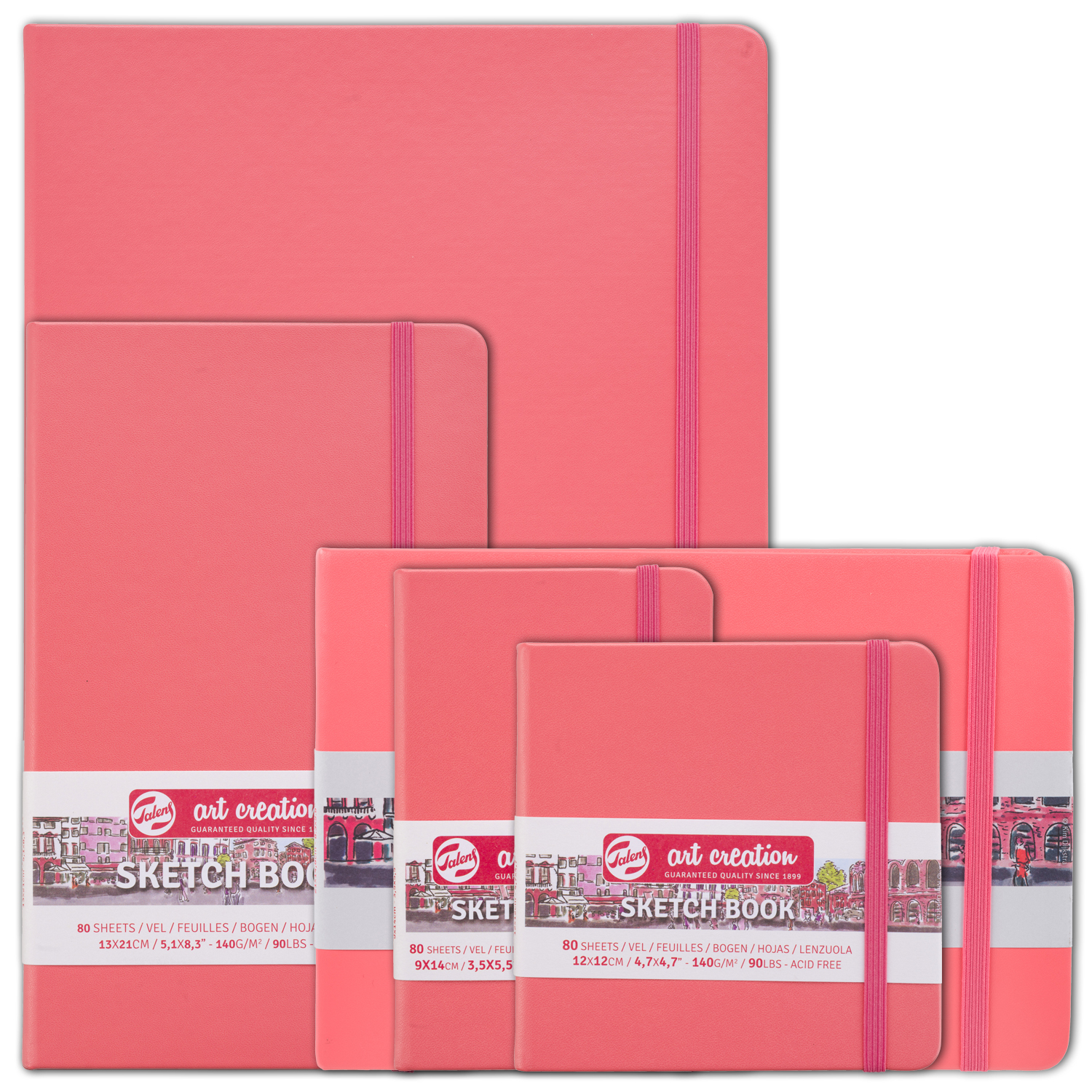 NEU Art Creation Skizzenbuch gebunden, 80 Blatt 140g/qm, Umschlag Korallenrot - Verschiedene Formate