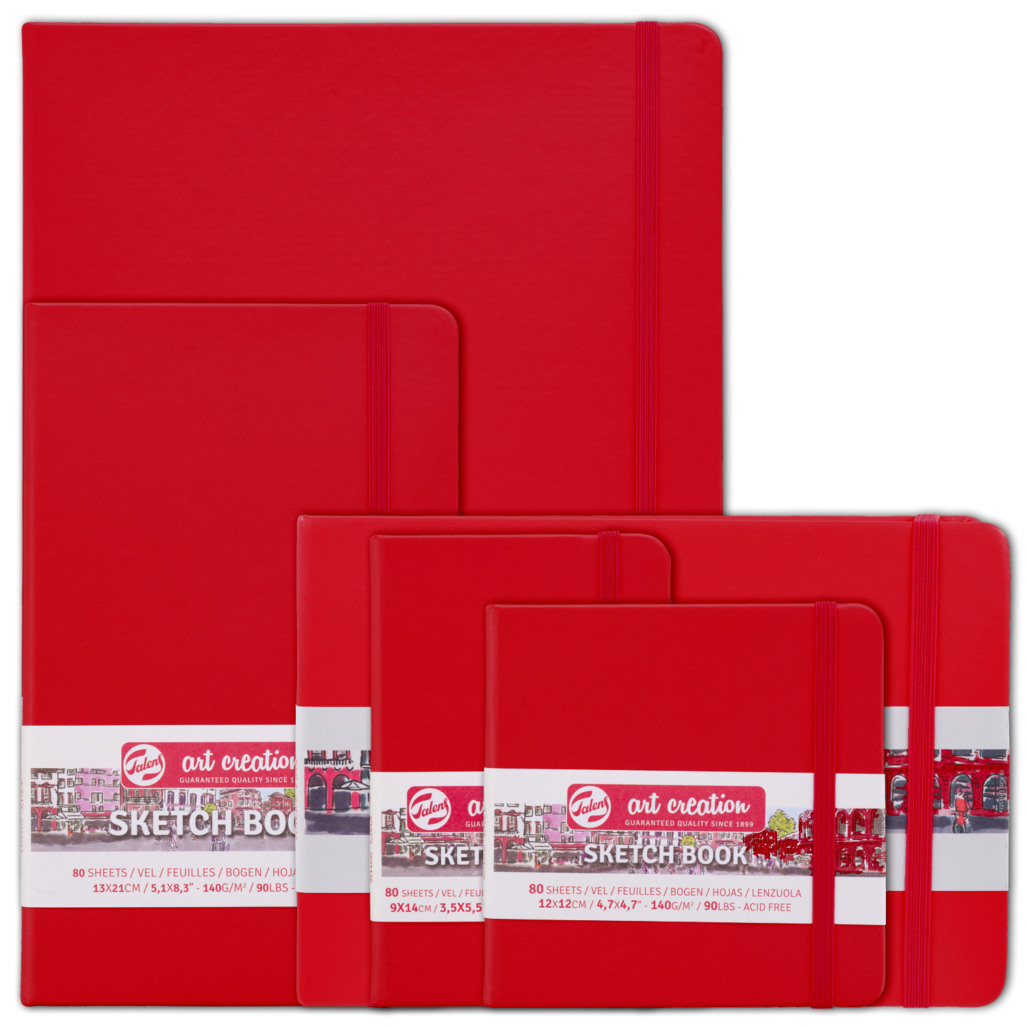 NEU Art Creation Skizzenbuch gebunden, 80 Blatt 140g/qm, Umschlag Rot - Verschiedene Formate