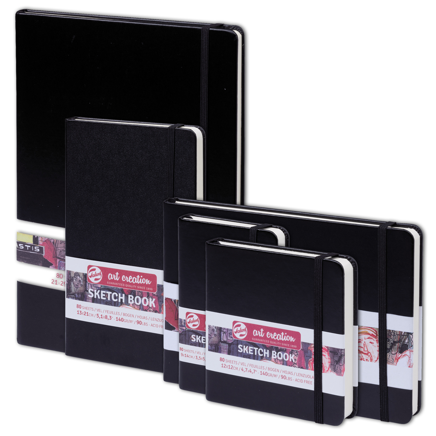 NEU Art Creation Skizzenbuch gebunden, 80 Blatt 140g/qm, Umschlag Schwarz - Verschiedene Formate