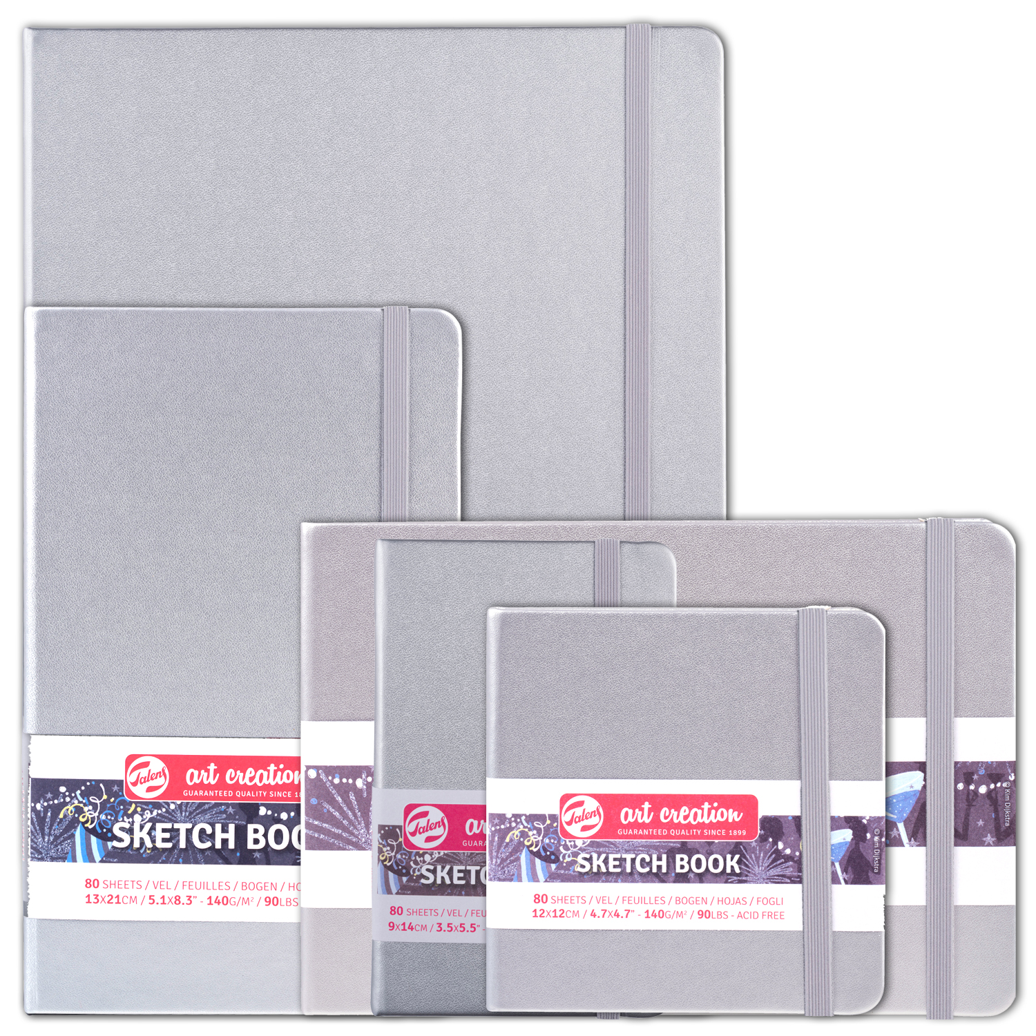 NEU Art Creation Skizzenbuch gebunden, 80 Blatt 140g/qm, Umschlag Silber - Verschiedene Formate