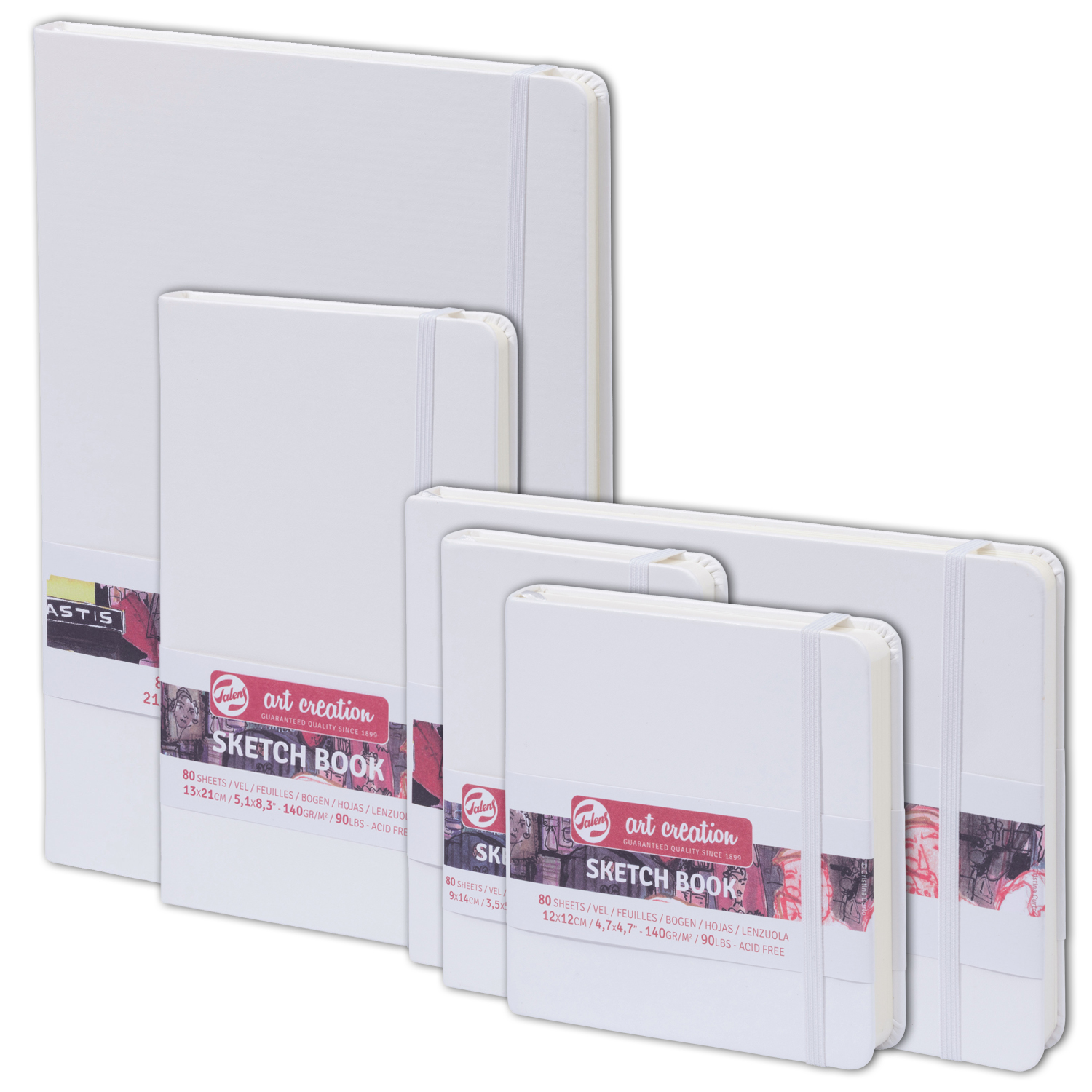 NEU Art Creation Skizzenbuch gebunden, 80 Blatt 140g/qm, Umschlag Weiß - Verschiedene Formate